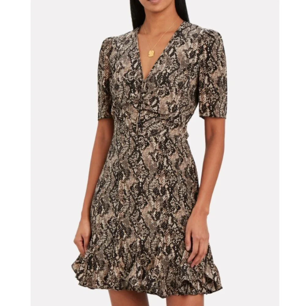 Veronica Beard 'Ried' Python Print Silk Mini-Dress, Black Multi - Picture 1 of 3